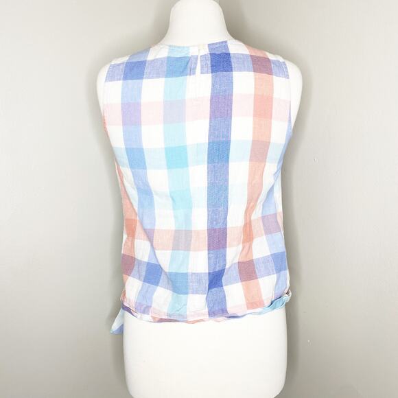 J Crew Pastel Plaid Linen Side Tie Tank Size 2 - Picture 2 of 6